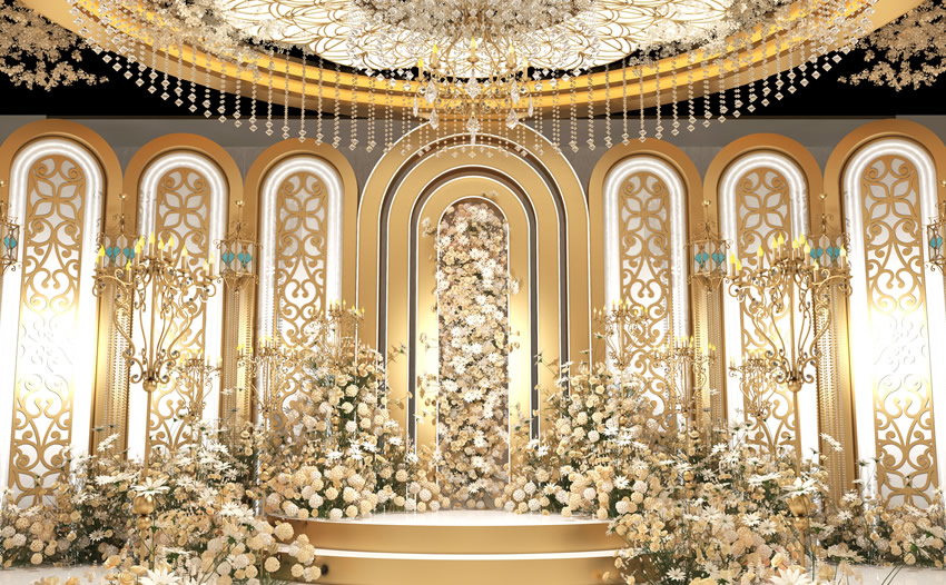 呼玛香槟色调婚礼堂效果展示